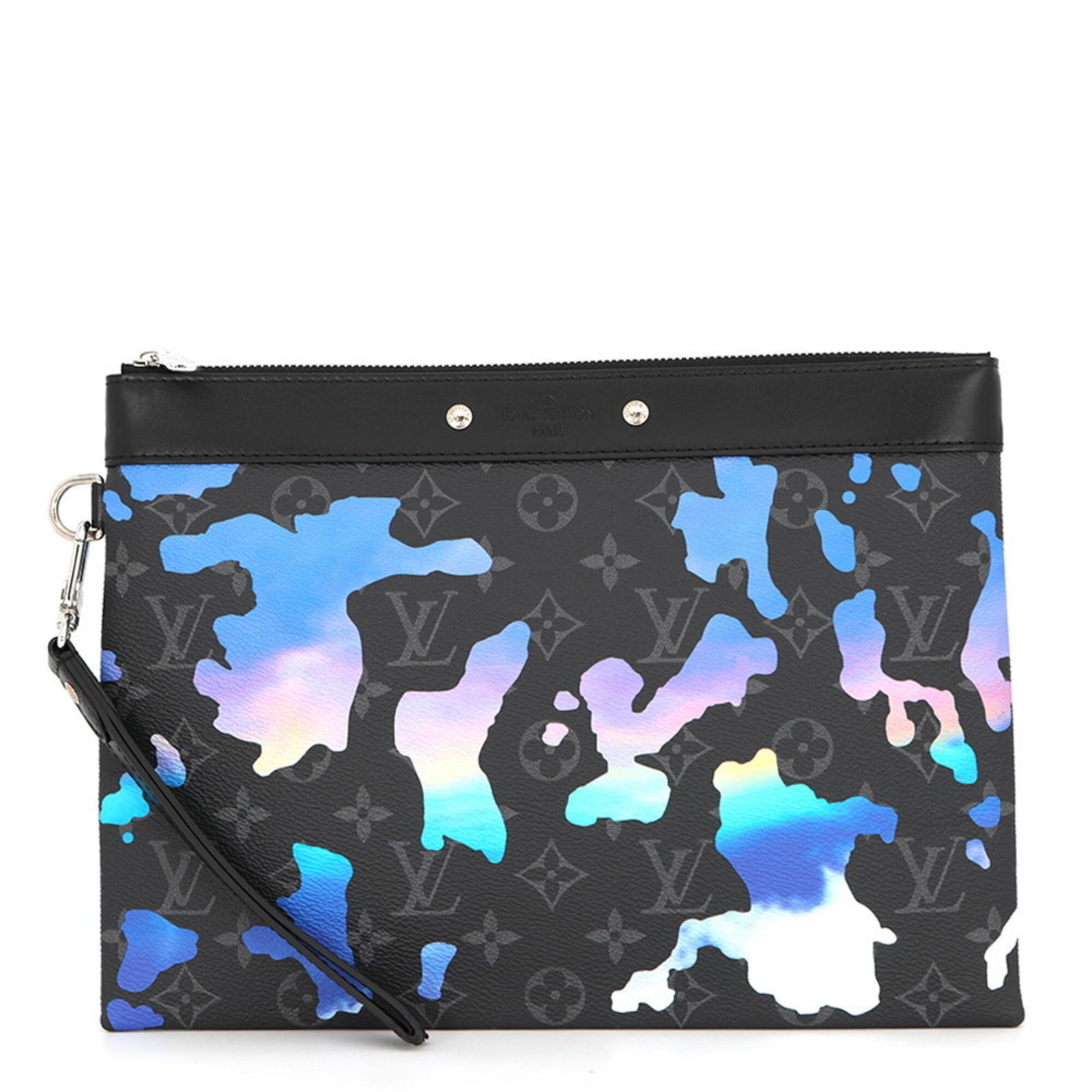 Clutch Bag Louis Vuitton Handbag Pochette Monogram Eclipse: Clutch Bag Louis Vuitton Handbag Pochette Monogram Eclipse Black Monogram Eclipse Pochette by Louis Vuitton, a sleek and sophisticated clutch bag featuring the iconic Monogram Eclipse pattern in a str