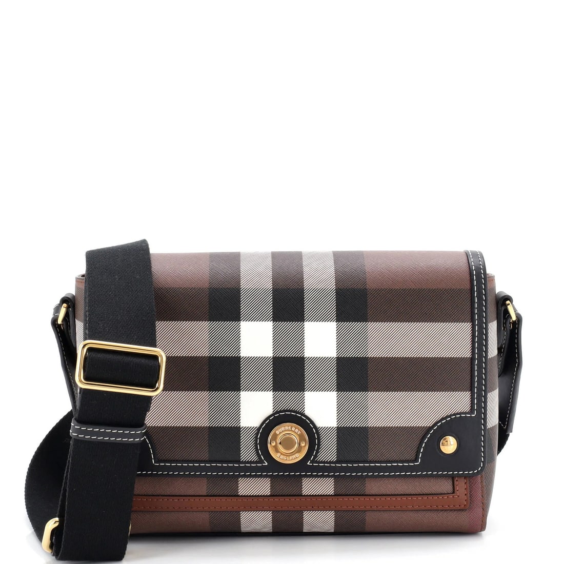 Burberry Note Crossbody Bag Check Canvas and Leather Medium: Burberry Note Crossbody Bag Check Canvas and Leather Medium Black canvas and leather medium-sized crossbody bag from Burberry's Note Crossbody Bag style, featuring a classic design with a touch of