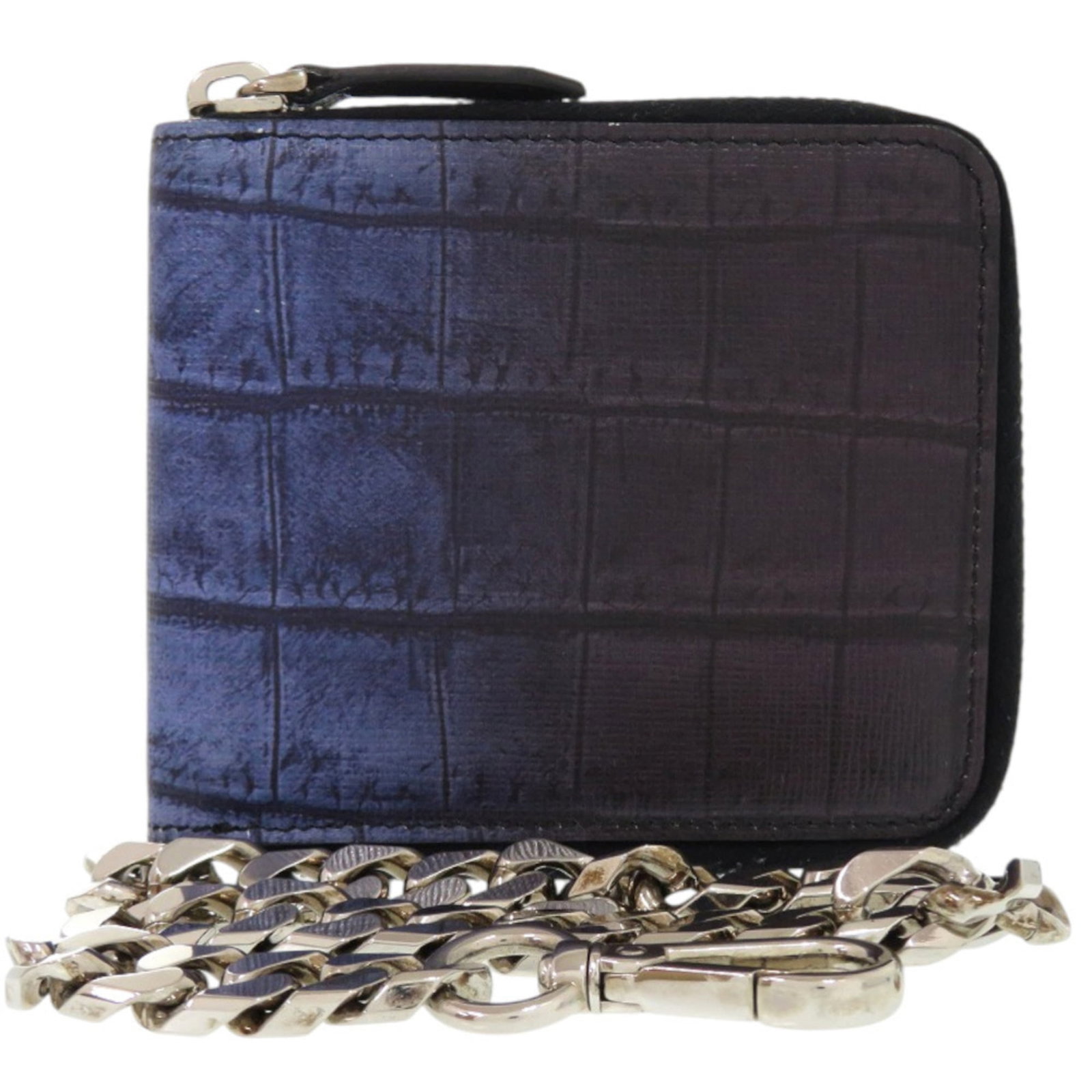 Fendi Wallet (Bi-Fold) Leather: Fendi Wallet (Bi-Fold) Leather Black or Blue Fendi Bi-Fold Leather Wallet with Zipper Closure and Chain. This Italian-made bi-fold wallet features a sleek design with a zipper closure, multiple card s