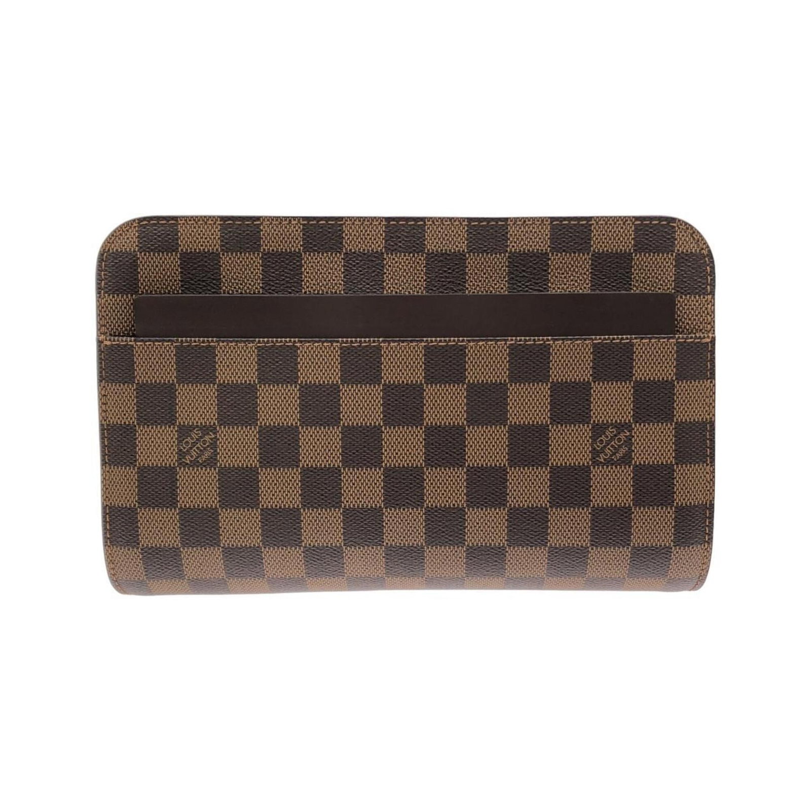 Louis Vuitton Clutch Bag Coated Canvas: Louis Vuitton Clutch Bag Coated Canvas Coated canvas craftsmanship meets timeless elegance in this Louis Vuitton clutch bag, featuring a classic Ebene color and gold hardware. With a compact size of
