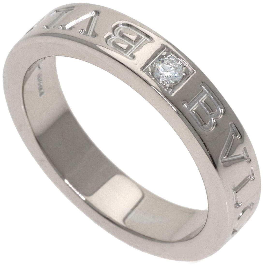 Double Logo Diamond Ring Bvlgari K18 White Gold: Double Logo Diamond Ring Bvlgari K18 White Gold K18 White Gold Diamond Ring from BVLGARI, featuring a striking double logo design and a high-quality diamond centerpiece, set against a sleek silver