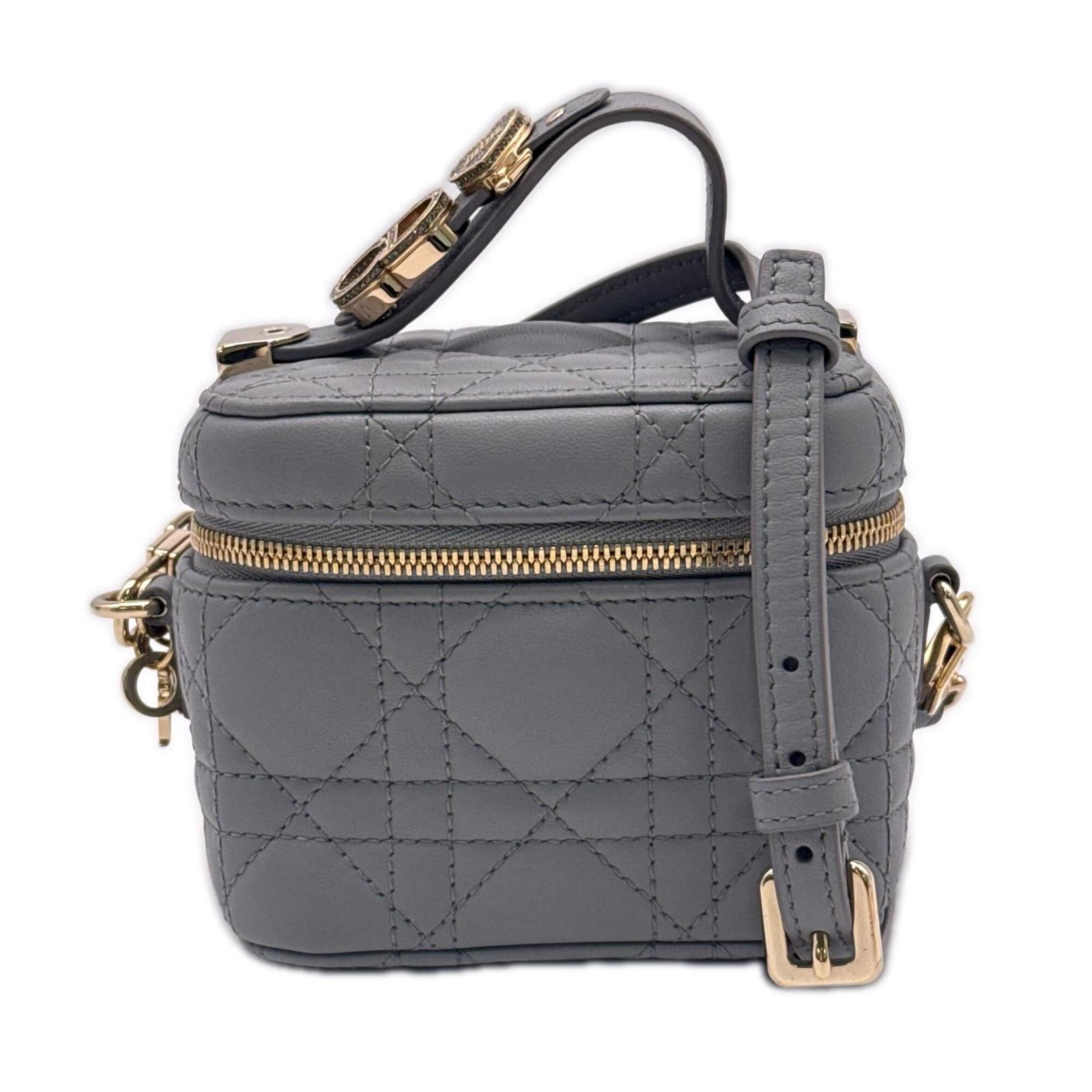 Shoulder Bag Christian Dior Leather Vanity: Shoulder Bag Christian Dior Leather Vanity This luxurious Christian Dior Lady Dior shoulder bag is crafted from high-quality lambskin leather in a sleek gray color. The bag features a classic design