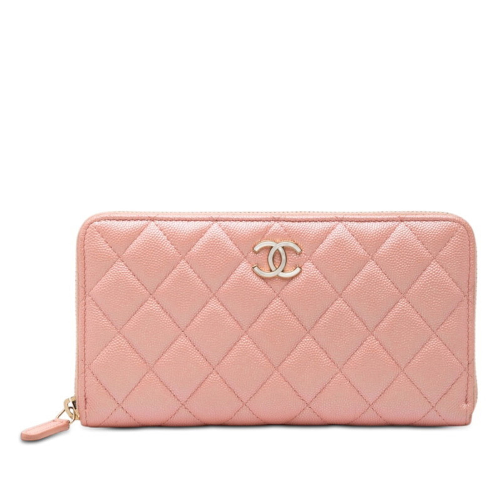 Chanel Long Wallet (Bi-Fold) Grained Calfskin: Chanel Long Wallet (Bi-Fold) Grained Calfskin Pink Grained Calfskin Bi-Fold Wallet from Chanel. This elegant long wallet features a classic design, made from high-quality grained calfskin. Its sleek d