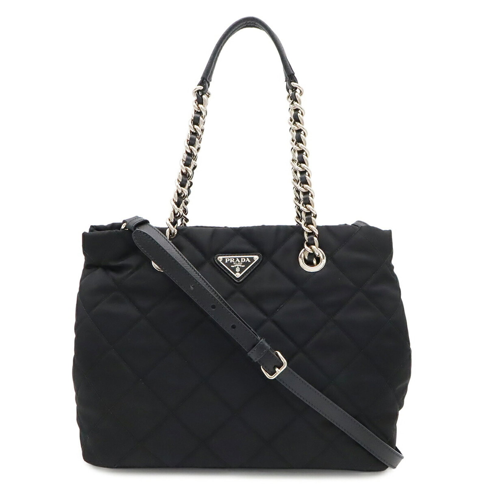 Shoulder Bag Nylon Leather Prada: Shoulder Bag Nylon Leather Prada Black, Nero Prada shoulder bag made from a combination of nylon and leather, featuring a 130cm adjustable strap and dimensions of 22.5cm x 28cm x 17cm. This bag