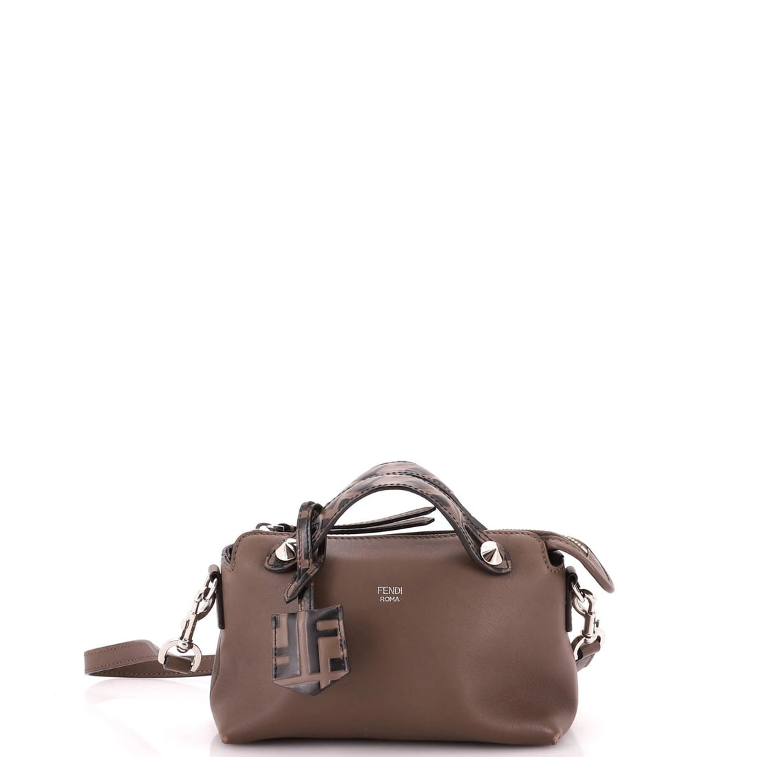 By The Way Satchel Leather Mini with Zucca Embossed Fendi: By The Way Satchel Leather Mini with Zucca Embossed Fendi By The Way Satchel Leather Mini with Zucca Embossed Fendi features a rich brown leather exterior with a distinctive Zucca embossed detail. Thi