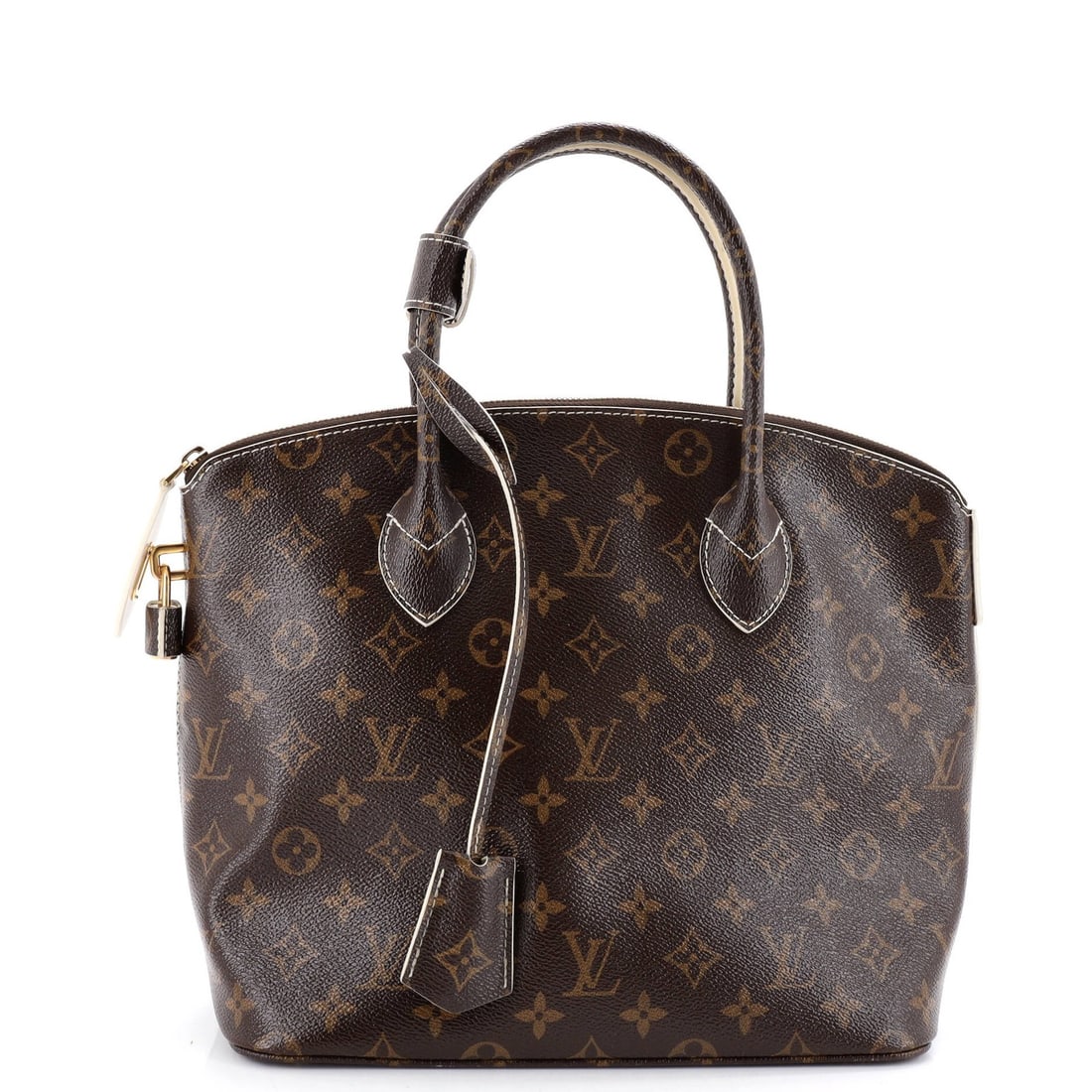 Louis Vuitton Lockit Handbag Monogram Fetish: Louis Vuitton Lockit Handbag Monogram Fetish Brown Louis Vuitton Lockit Handbag Monogram Fetish with gold hardware, featuring a canvas exterior and neutral leather interior, measures 10.5" in height,
