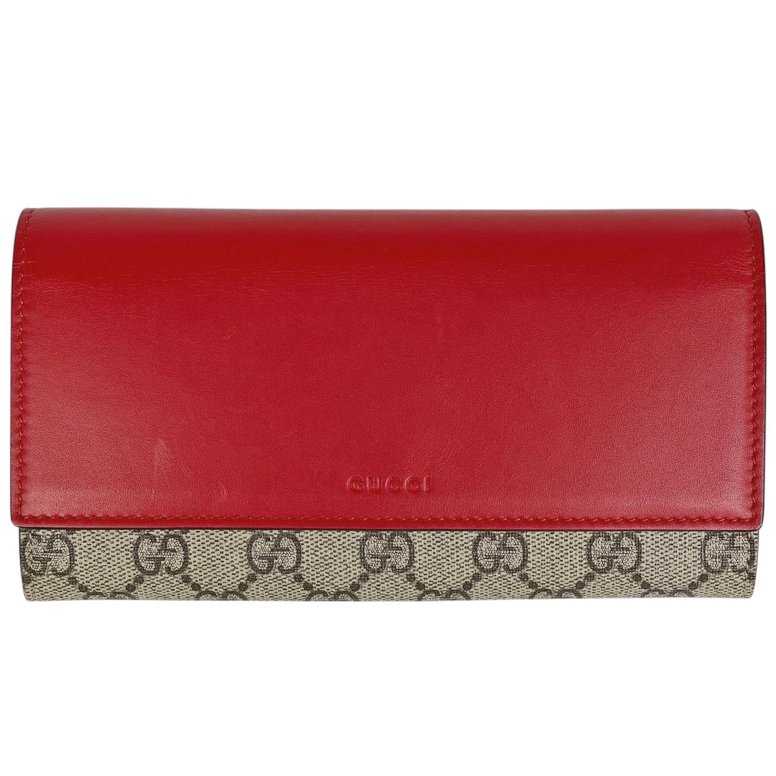 Coated Canvas Leather Wallet Coated Gucci Long Bi Fold: Coated Canvas Leather Wallet Coated Gucci Long Bi Fold Coated canvas and leather blend creates a unique texture in this bi-fold wallet from Gucci, available in beige and red colors. Measuring 10.5cm