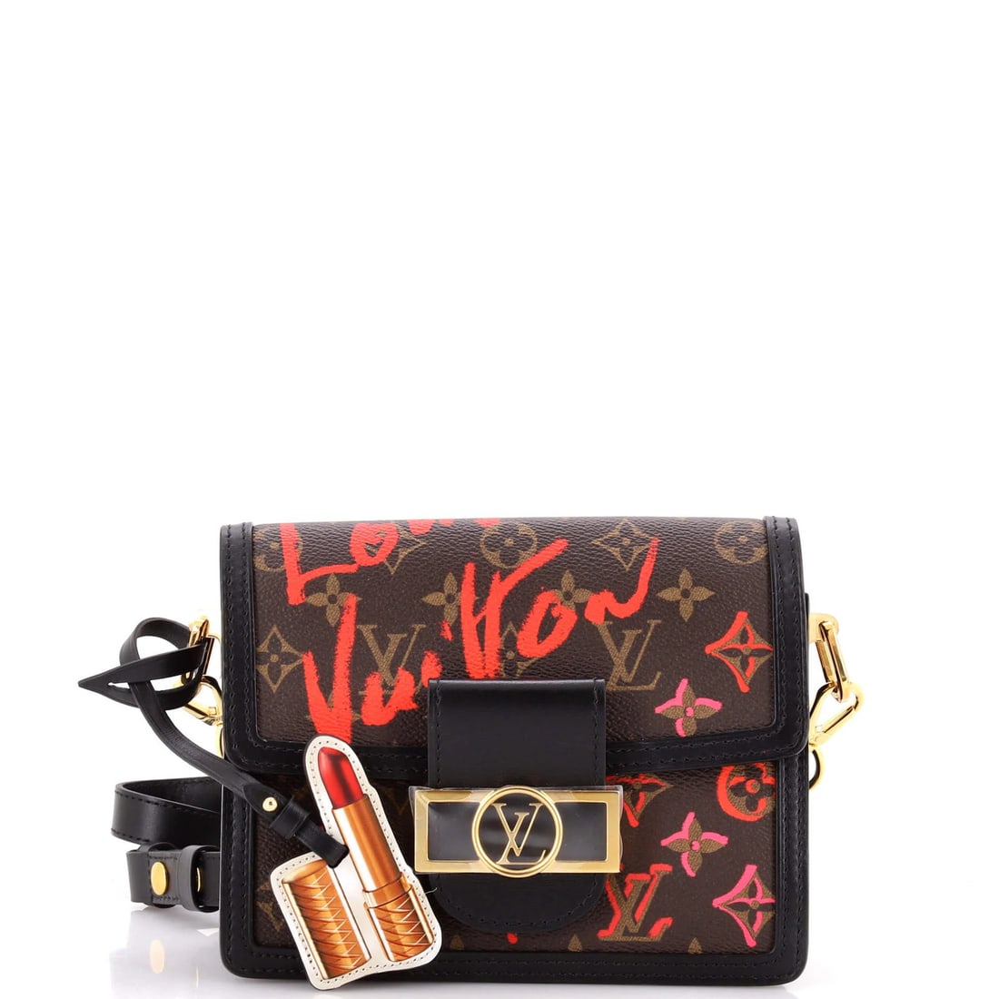 Limited Edition Fall in Love Monogram Canvas Louis Vuitton Dauphine Shoulder Bag: Limited Edition Fall in Love Monogram Canvas Louis Vuitton Dauphine Shoulder Bag Brown and Red Limited Edition Fall in Love Monogram Canvas Mini Dauphine Shoulder Bag. This mini cross-body bag