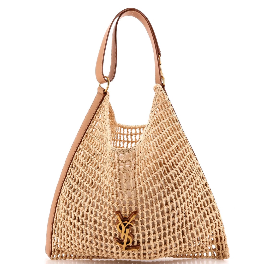 Saint Laurent Oxalis Shoulder Bag Raffia Crochet with Leather: Saint Laurent Oxalis Shoulder Bag Raffia Crochet with Leather The Saint Laurent Oxalis Shoulder Bag is a stylish and elegant accessory, featuring a neutral exterior made from leather and raffia, with 
