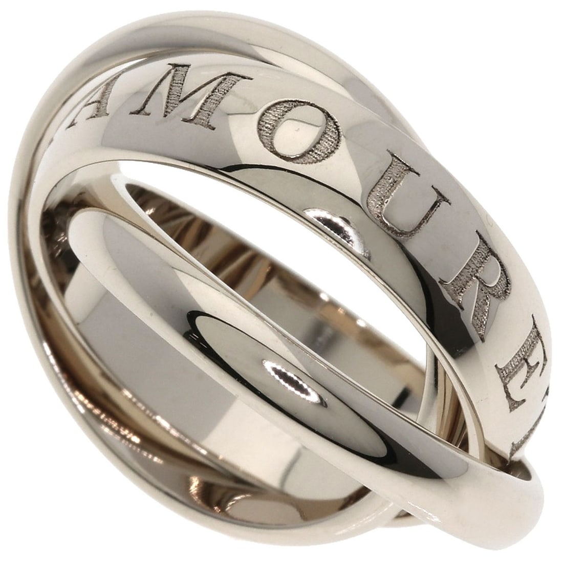 White Gold Trinity K18 Cartier Ring #51: White Gold Trinity K18 Cartier Ring #51 K18 White Gold Cartier Ring #51 boasts a sleek, silver metal design with an open ring closure, making it a stylish addition to any outfit. This Cartier ring