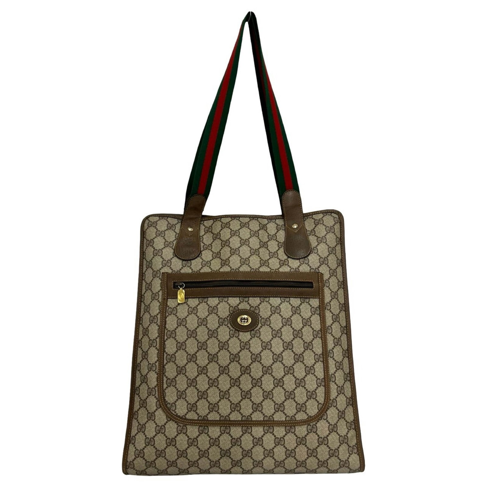 Pvc Leather Gucci Tote Bag: Pvc Leather Gucci Tote Bag This Gucci tote bag is made from a combination of leather and PVC, giving it a unique texture and durability. Measuring 39cm x 34cm x 8cm, it features a classic design with