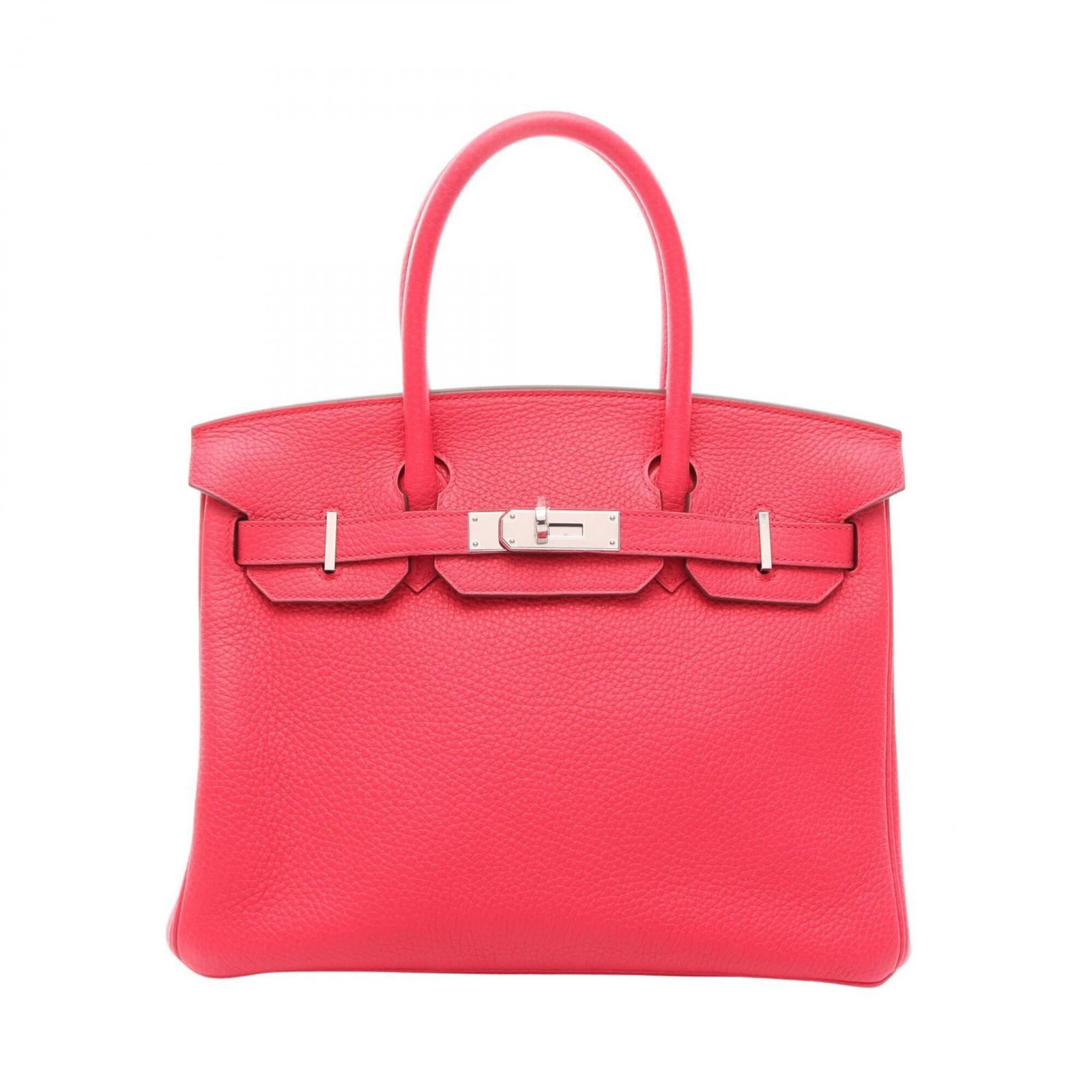 Clemence Leather Handbag Taurillon Hermes: Clemence Leather Handbag Taurillon Hermes Taurillon clemence leather gives this Birkin-style handbag a unique and sophisticated touch, while the pink color adds a touch of femininity. With its silver 