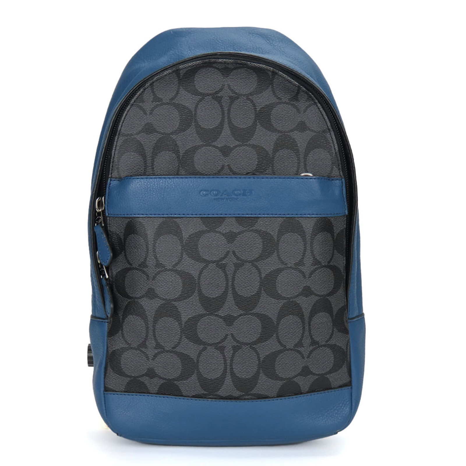 Shoulder Bag Leather Pvc Sling Coach: Shoulder Bag Leather Pvc Sling Coach The Coach Shoulder Bag Leather Pvc Sling is a sleek and modern accessory, featuring a combination of leather and PVC materials in a striking black and blue color