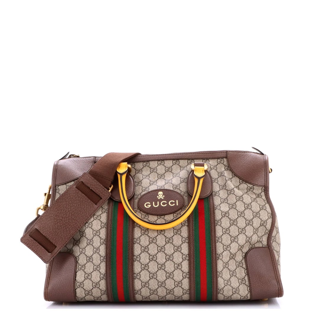 Gucci Neo Vintage Web Duffle Bag GG Coated Canvas Medium: Gucci Neo Vintage Web Duffle Bag GG Coated Canvas Medium The Gucci Neo Vintage Web Duffle Bag GG Coated Canvas Medium boasts a rich, brown canvas exterior with subtle web detailing, perfectly