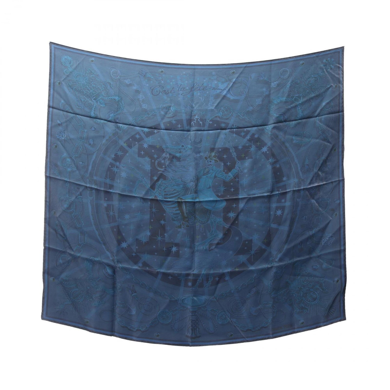 Silk Hermes Scarf: Silk Hermes Scarf Silk from the renowned French fashion house, this navy blue Hermes scarf boasts a classic 89cm x 89cm size, perfect for adding a touch of elegance to any outfit. Made from high-quali