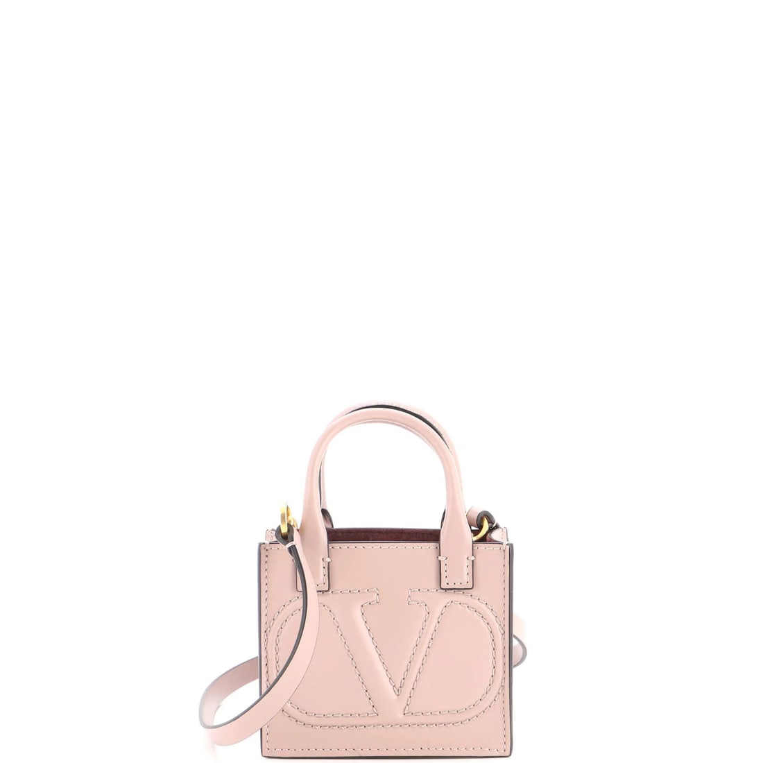 Garavani VLogo Leather Pouch Mini Tote Valentino: Garavani VLogo Leather Pouch Mini Tote Valentino Neutral-colored leather mini tote with VLogo signature pouch from Valentino Garavani. This mini cross body bag features a gold tone hardware and measur