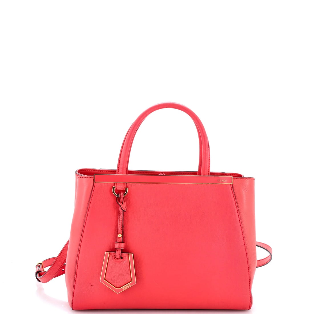 Petite Leather Bag Fendi 2Jours: Petite Leather Bag Fendi 2Jours The Fendi 2Jours Petite Leather Bag boasts a vibrant pink exterior and matching interior, complete with gold hardware. Measuring 8" tall and 10" wide, this petite top h
