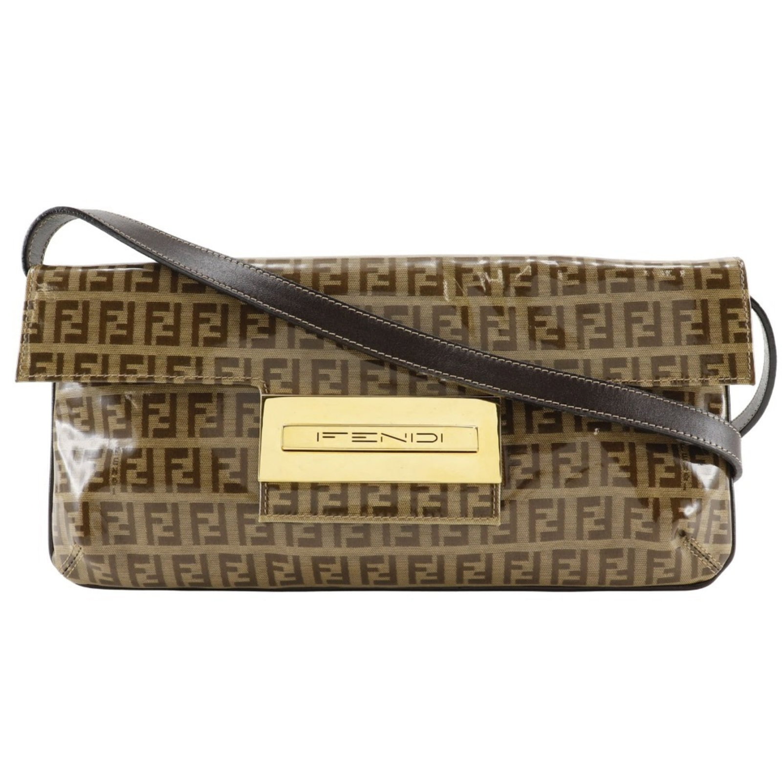Shoulder Bag Vinyl Fendi: Shoulder Bag Vinyl Fendi Brown Fendi shoulder bag made from vinyl, featuring a 15cm x 30cm x 2.5cm size and adjustable shoulder strap. The bag's vinyl material provides a sleek and modern look, while 
