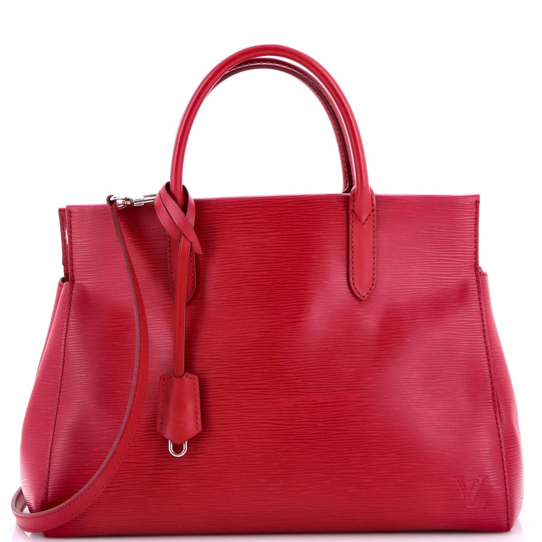 Handbag MM Leather Epi Louis Vuitton Marly: Handbag MM Leather Epi Louis Vuitton Marly Pink MM Leather Epi Louis Vuitton Marly Handbag with Clochette and Strap. This Marly handbag features Epi leather exterior in pink, with a microfiber interio