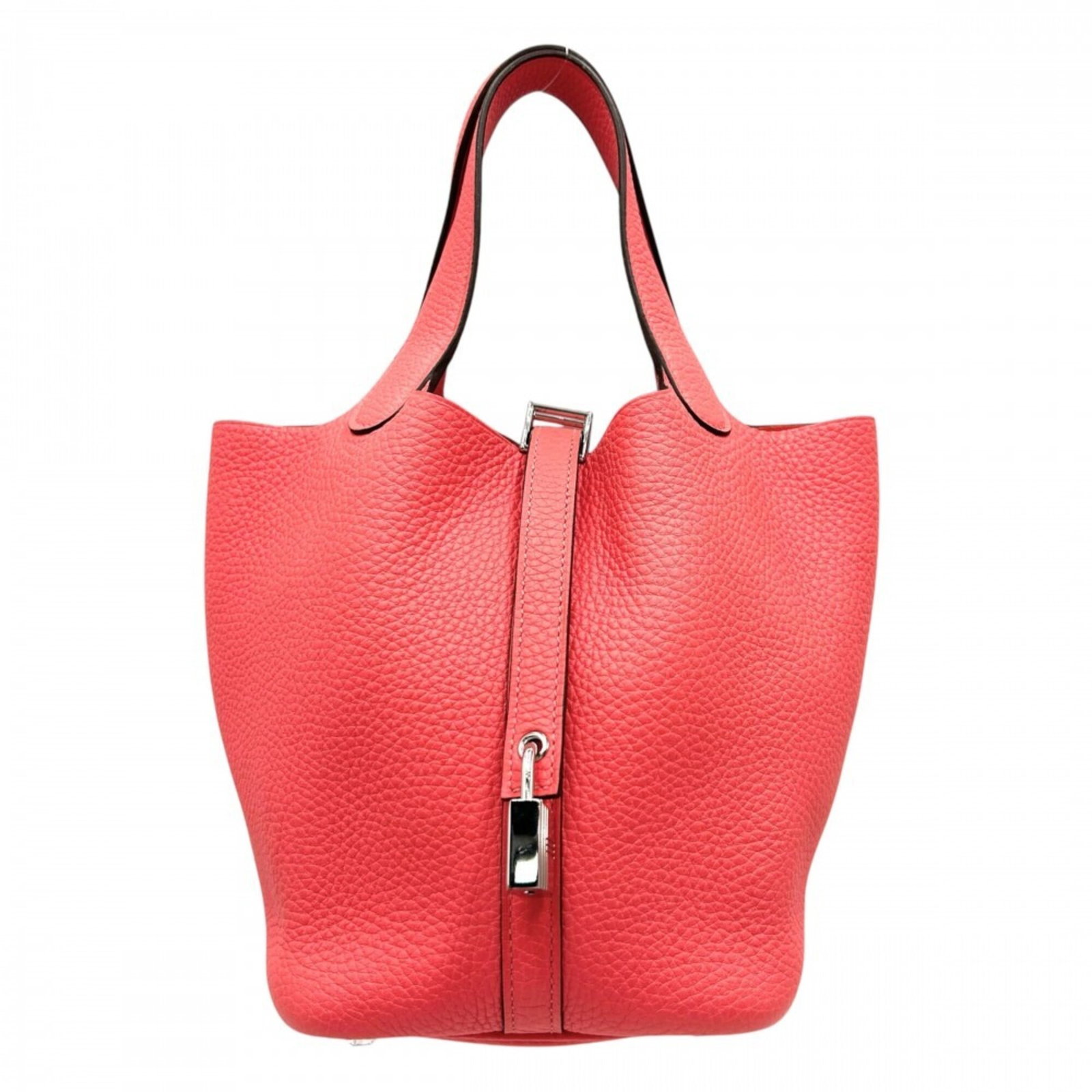 Handbag Leather Hermes: Handbag Leather Hermes Red leather handbag with a classic design, measuring 18cm x 18cm x 13cm, bearing a signature. Made from high-quality leather, this stylish accessory is a timeless addition to an