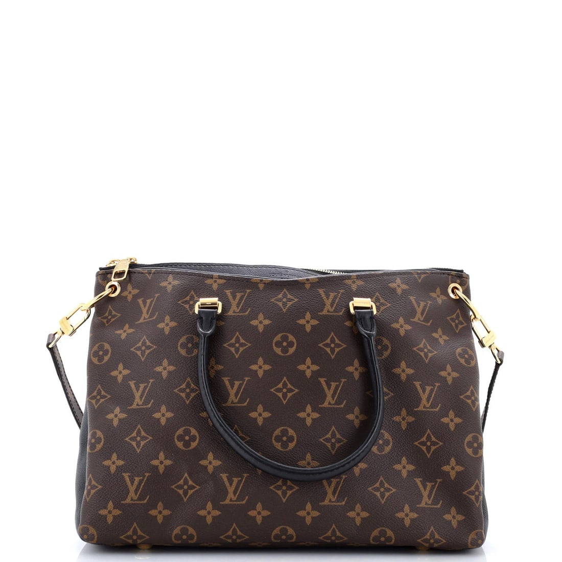 Tote Monogram Canvas with Leather Louis Vuitton: Tote Monogram Canvas with Leather Louis Vuitton Tote Monogram Canvas with Leather Louis Vuitton features a classic Pallas design with a brown canvas exterior and leather accents. The bag boasts a