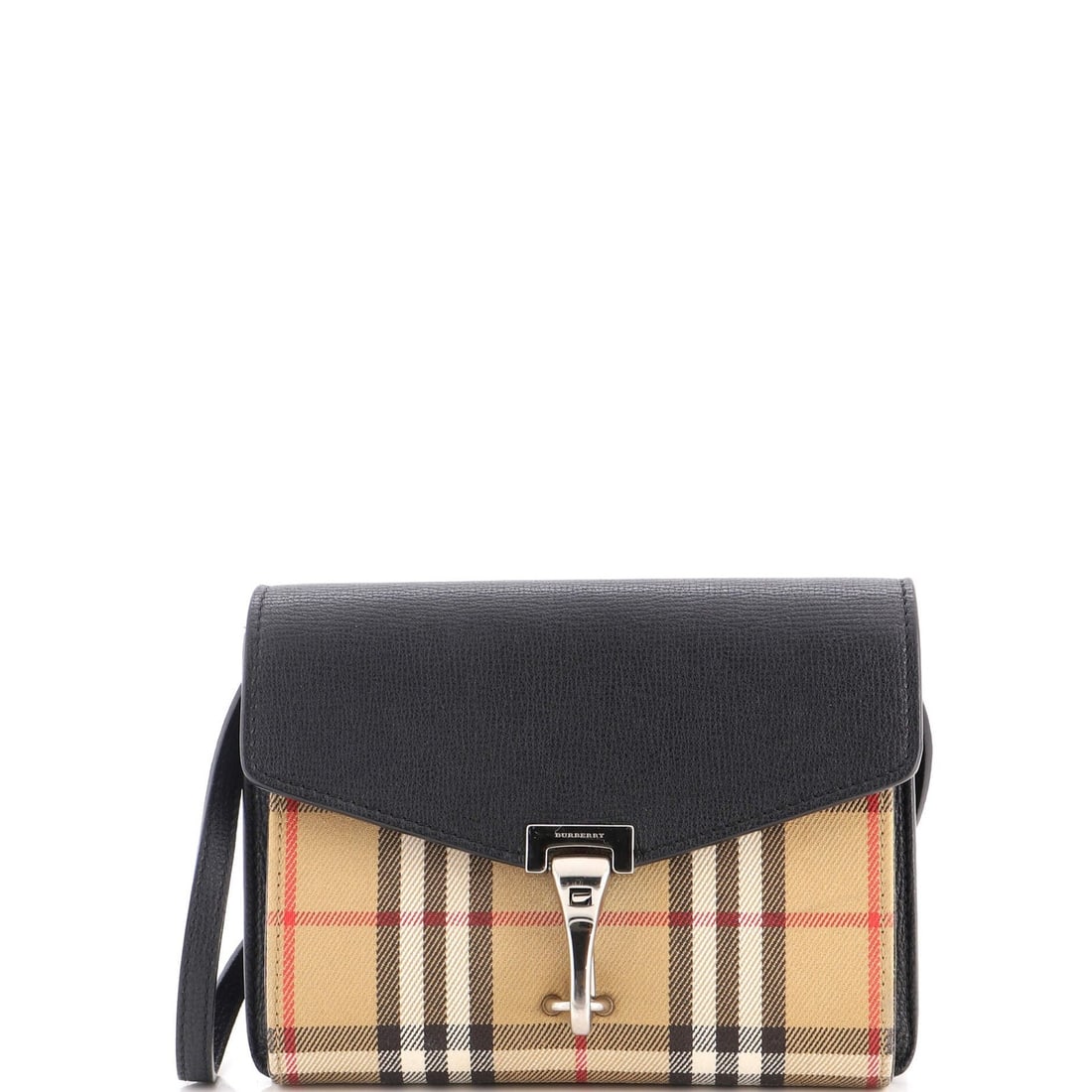 Vintage Leather Check Bag Crossbody Baby Burberry Macken: Vintage Leather Check Bag Crossbody Baby Burberry Macken Black canvas and leather exterior, featuring a vintage Burberry Macken crossbody bag design. With its classic check pattern and sturdy strap,