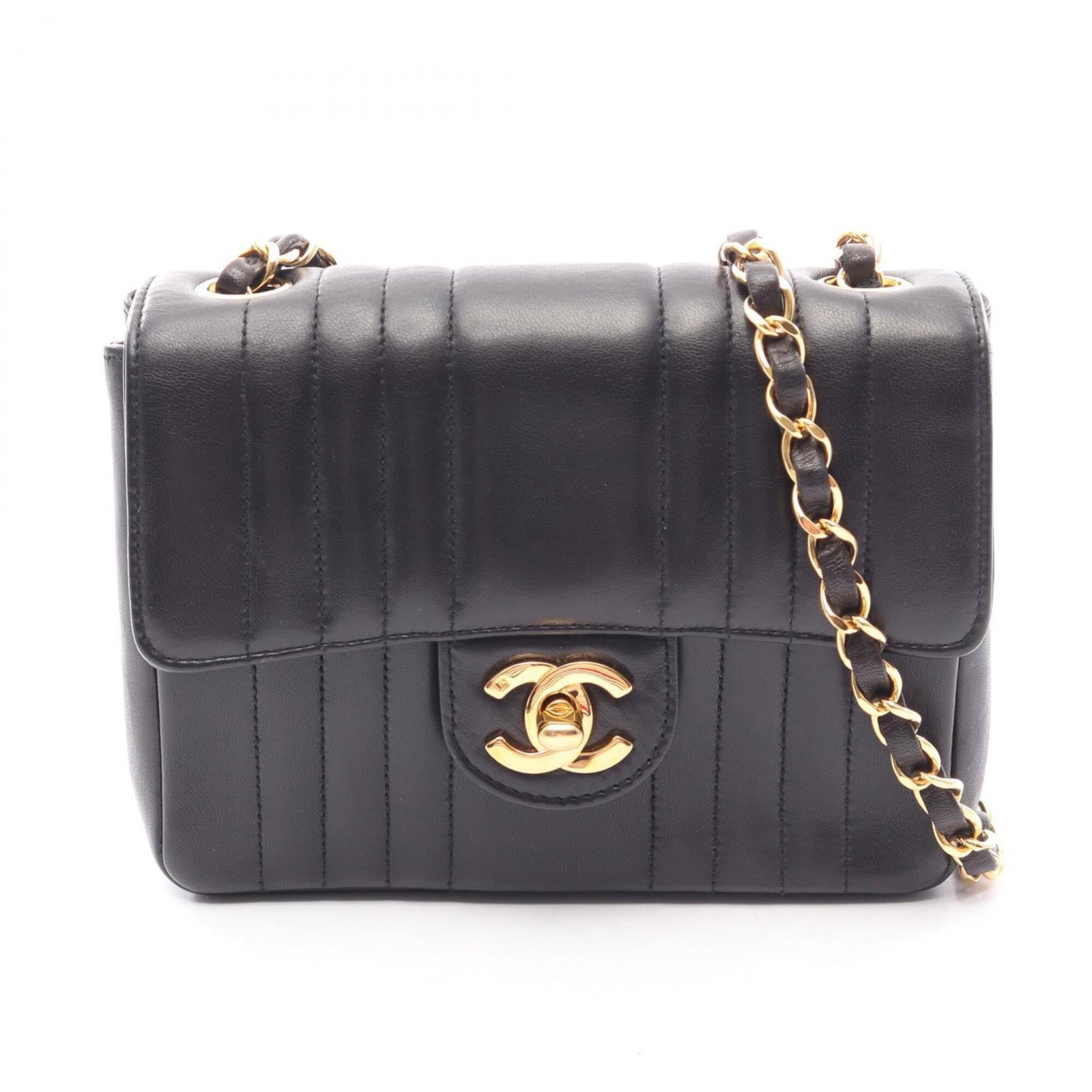 Shoulder Bag Leather Handbag Chanel: Shoulder Bag Leather Handbag Chanel Black leather lambskin shoulder bag with gold hardware, measuring 14cm x 16.5cm x 6cm. This Chanel handbag features a classic design and luxurious materials,