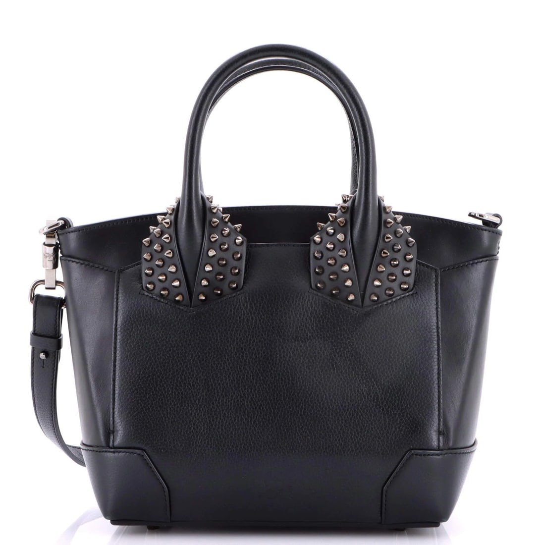 Small Spiked Leather Satchel Eloise Christian Louboutin: Small Spiked Leather Satchel Eloise Christian Louboutin Small Spiked Leather Satchel by Christian Louboutin features a striking black exterior with spiked leather details, adding an edgy touch to