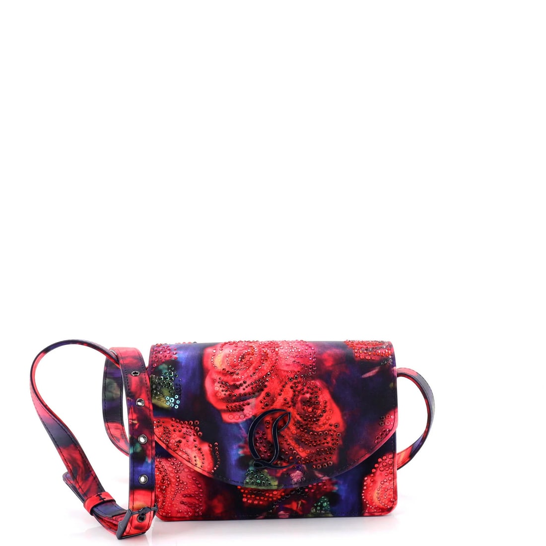 Strass Chain Loubi54 Clutch Christian: Strass Chain Loubi54 Clutch Christian Crystal and leather come together in the Loubi54 Chain Clutch from Christian Louboutin, featuring a striking print exterior and red interior. The chain strap adds
