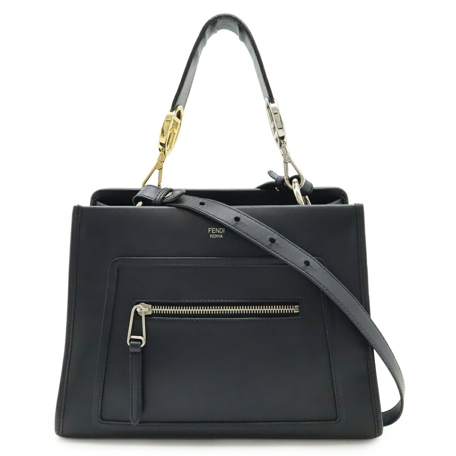 Shoulder Bag Leather Fendi Handbag: Shoulder Bag Leather Fendi Handbag Black leather Fendi shoulder bag with dust bag and adjustable shoulder strap, measuring 22cm x 29cm x 13cm. This stylish handbag features high-quality leather constr