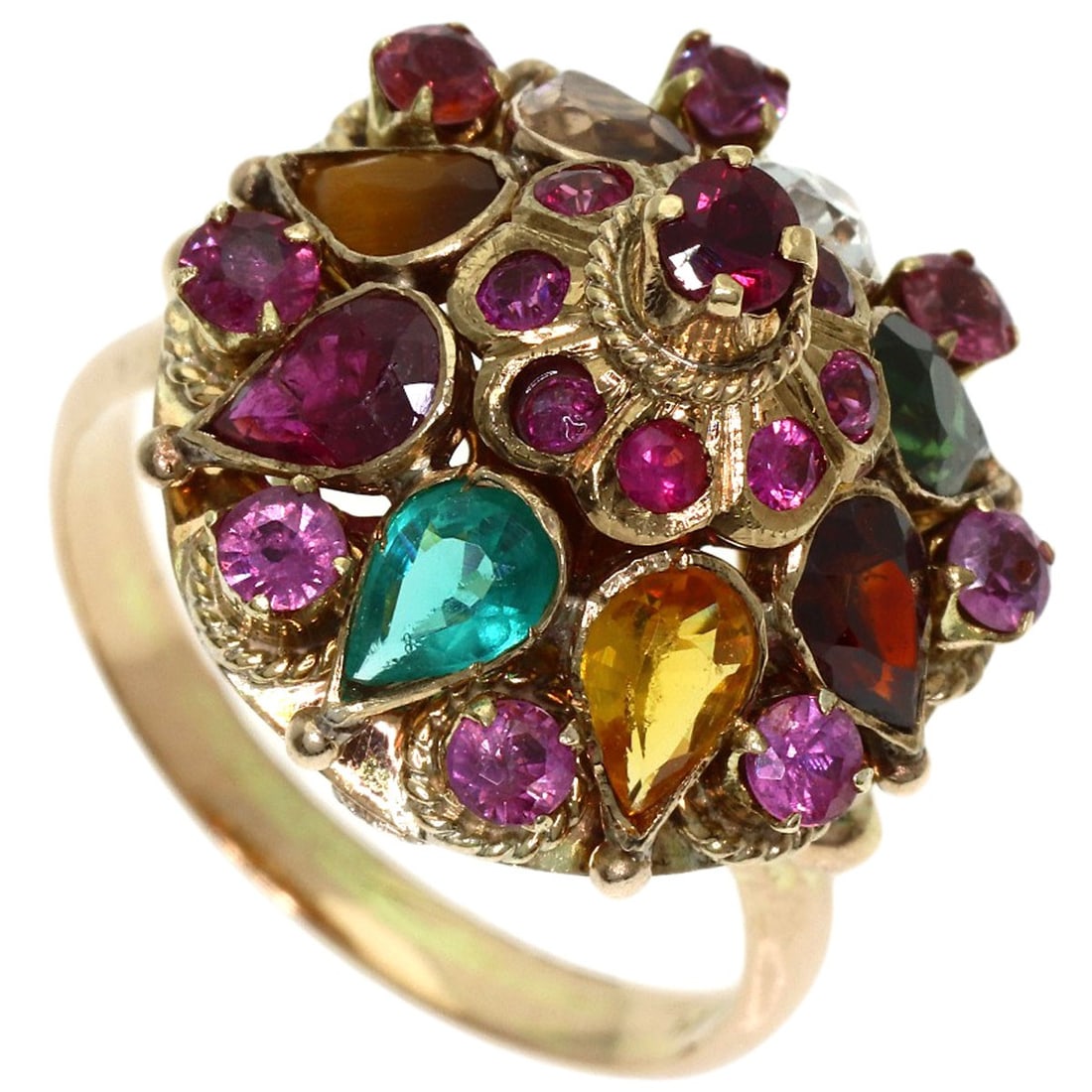 Multi-Colored Stone Ring 14K 4.7G: Multi-Colored Stone Ring 14K 4.7G 14K gold multi-colored stone ring features a unique gold metal exterior with a ring size of 6.5(US). This 14K gold ring has a K14 purity and is available in a multi-c