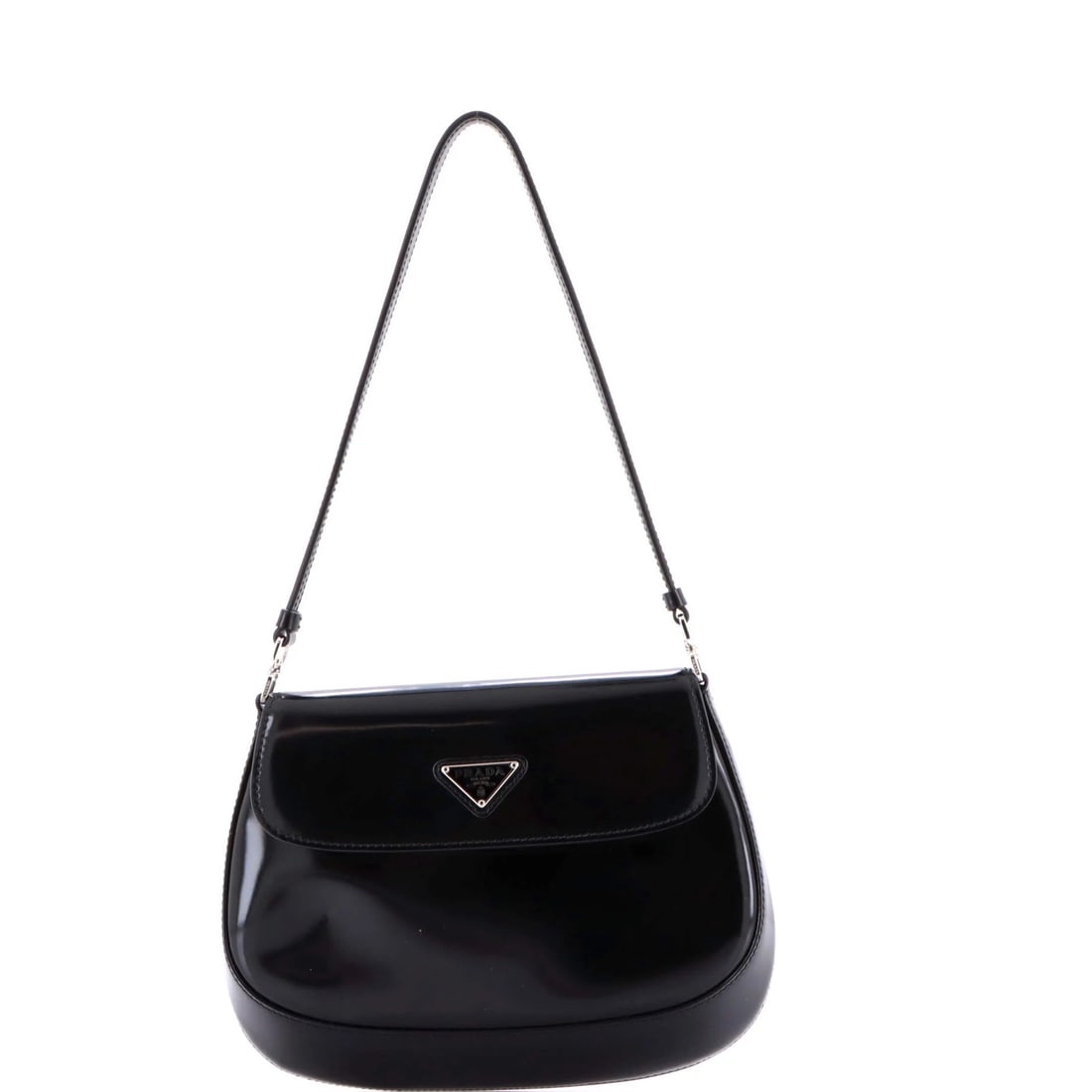 Spazzolato leather Cleo flap bag small shoulder Prada: Spazzolato leather Cleo flap bag small shoulder Prada Small Spazzolato Leather Cleo Flap Shoulder Bag in Black from Prada. This small shoulder bag features a classic Prada design with a flap closure a