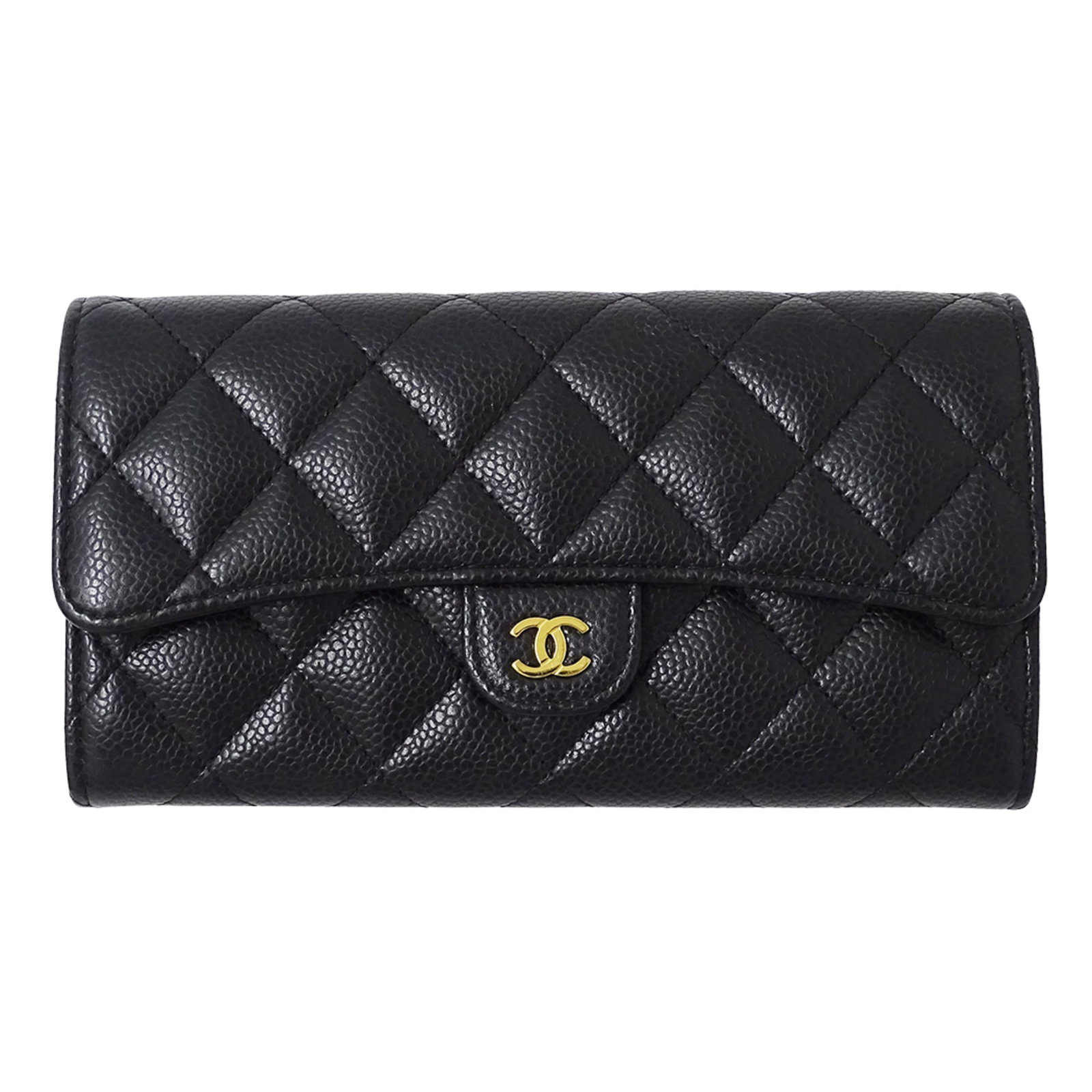 Chanel Long Wallet (Bi-Fold) Grained Calfskin: Chanel Long Wallet (Bi-Fold) Grained Calfskin Black Grained Calfskin Long Wallet (Bi-Fold) from Chanel, crafted from high-quality grained calfskin, features a classic bi-fold design with a sleek,
