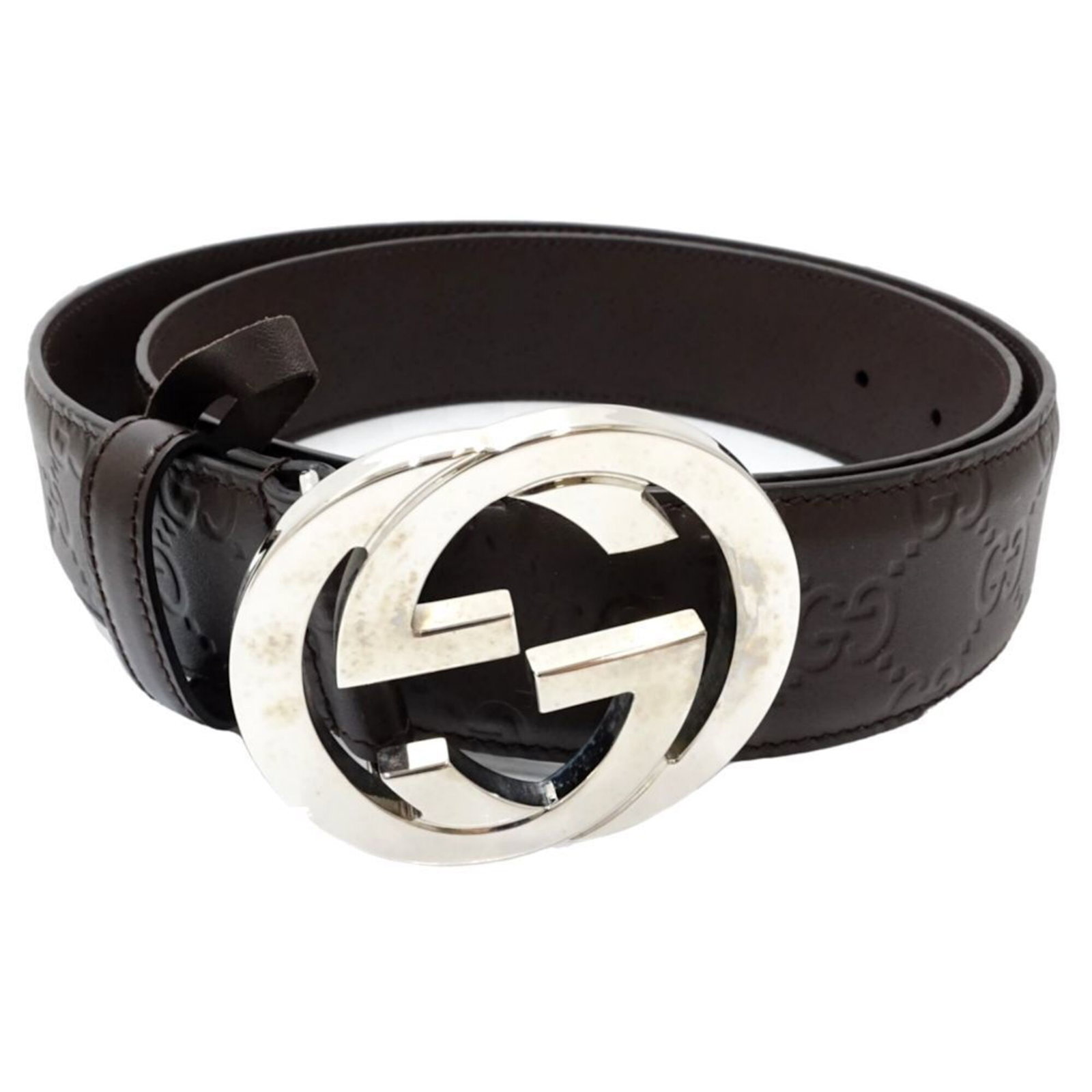 Standard Belt Gucci: Standard Belt Gucci Standard Belt Gucci is made of dark brown leather and measures 97cm in length. This classic belt features a timeless design that complements a variety of outfits. Item Specifics: B