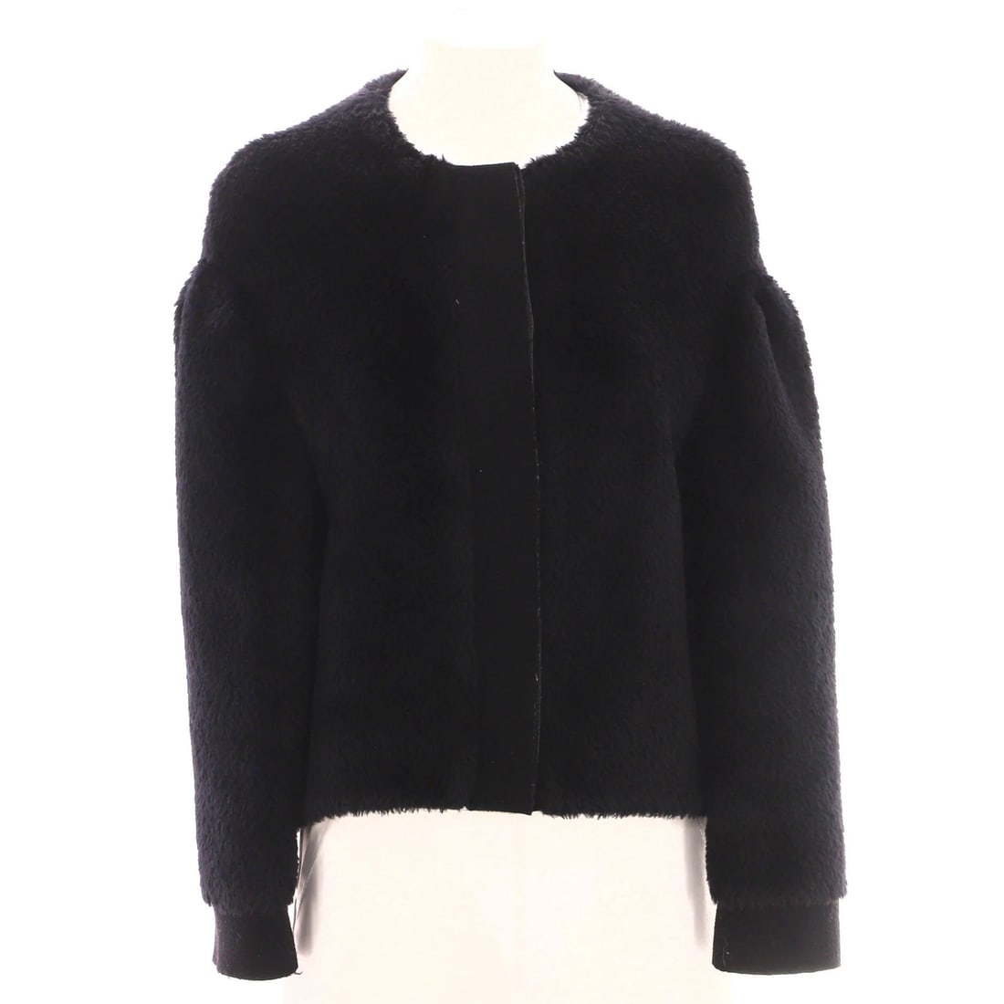 Women's Collarless Button Up Jacket Blend Wool Alpaca (1 of 5)