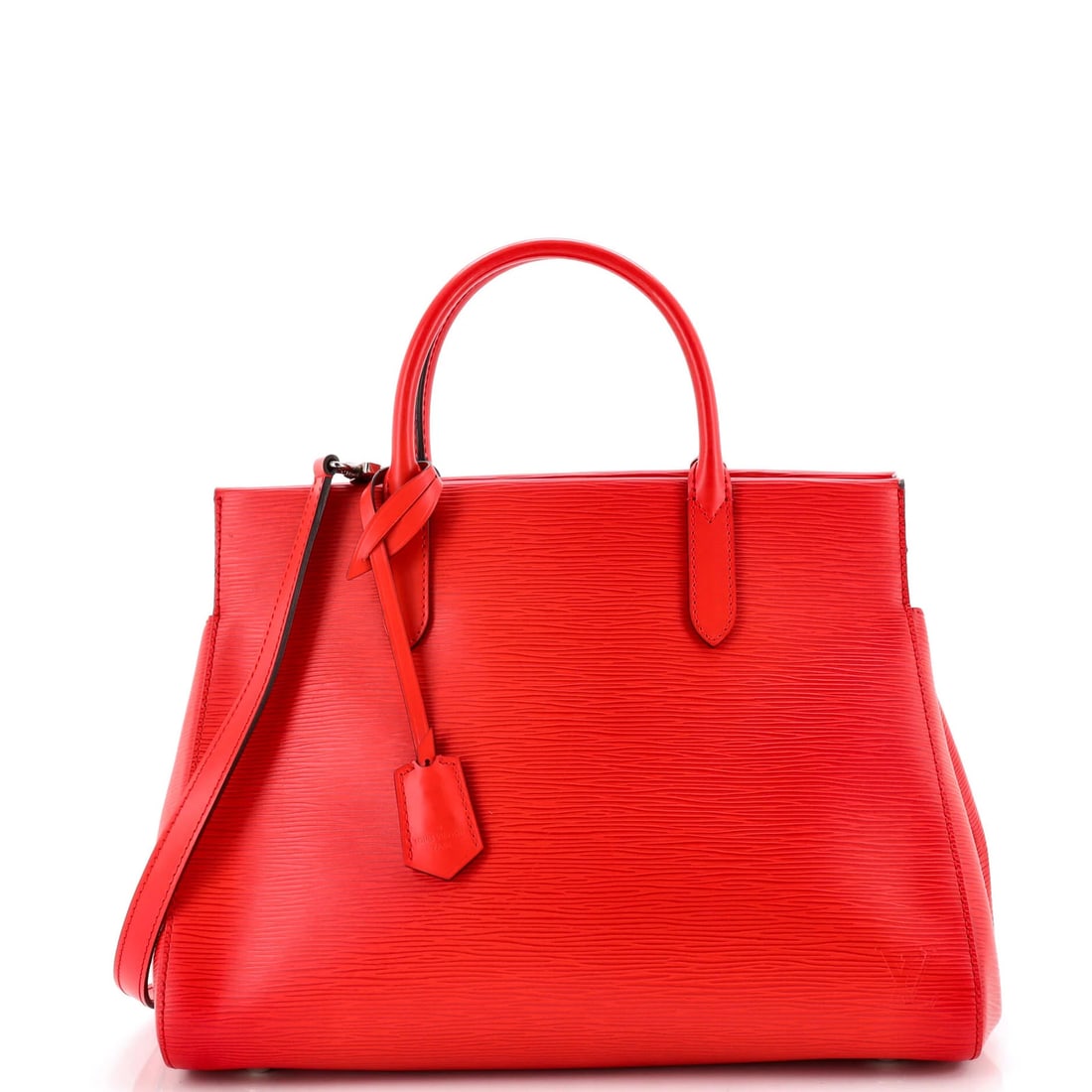 Handbag MM Leather Epi Louis Vuitton Marly: Handbag MM Leather Epi Louis Vuitton Marly Red Marly MM Leather Epi Louis Vuitton Handbag with Clochette and Gold Hardware. This Louis Vuitton Marly MM handbag features a classic red exterior with gol