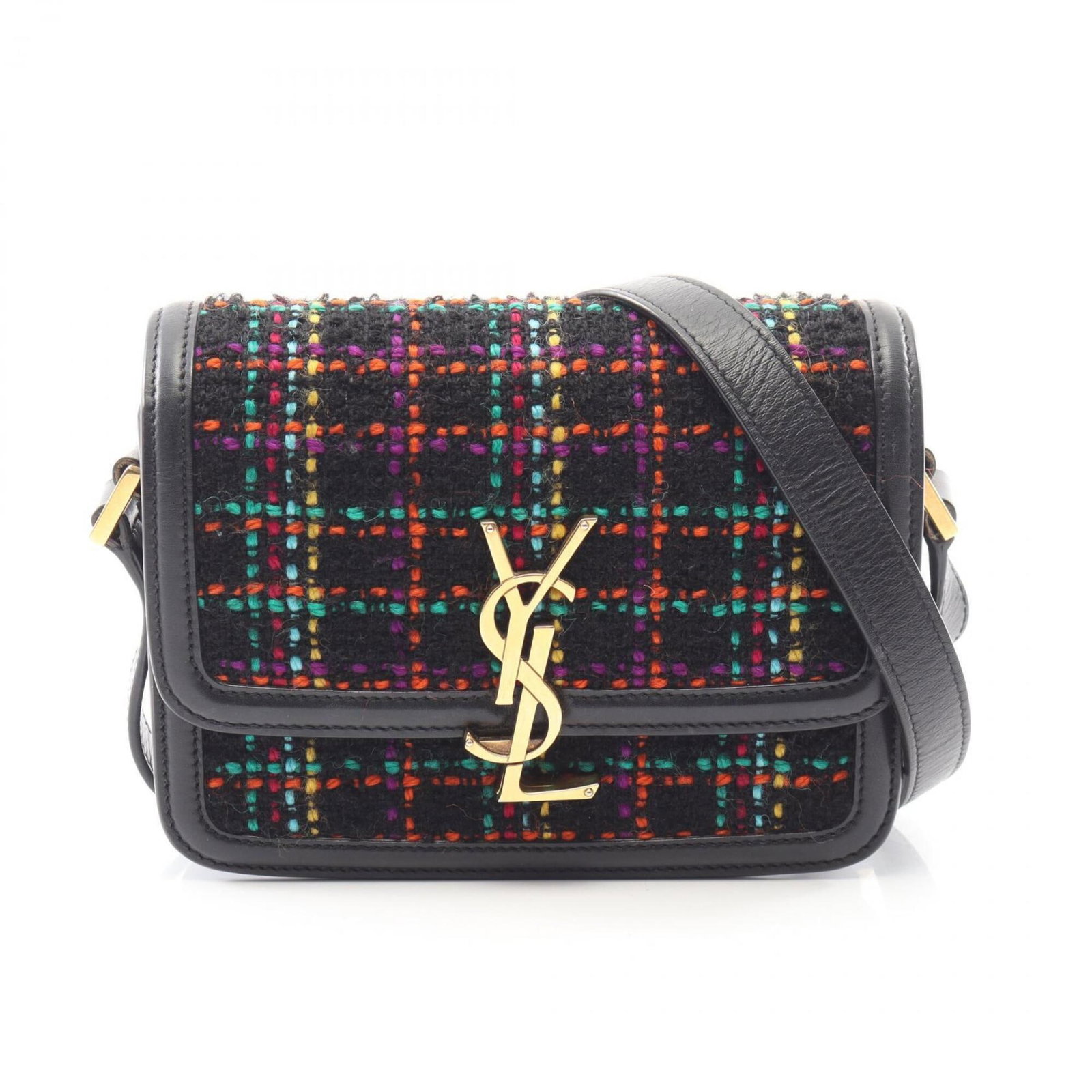 Handbag Fabric Leather Yves Saint Laurent Shoulder: Handbag Fabric Leather Yves Saint Laurent Shoulder This Yves Saint Laurent shoulder bag features a unique combination of fabric and leather, with a striking black and multi-color design. Made from lam