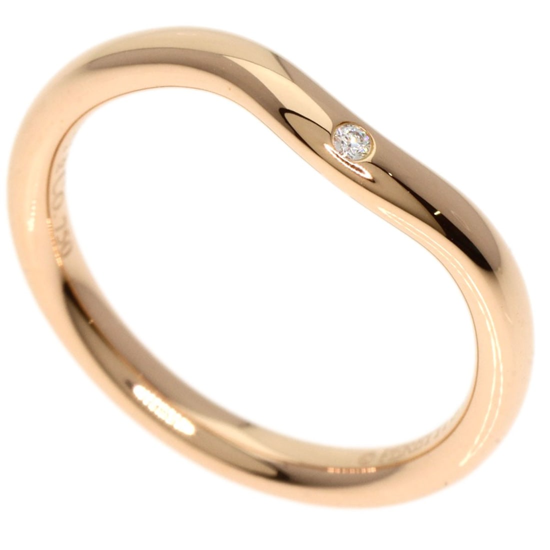 Tiffany&Co. Curved Band 1P Diamond Ring K18 Pink Gold: Tiffany&Co. Curved Band 1P Diamond Ring K18 Pink Gold Tiffany&Co.'s Curved Band 1P Diamond Ring showcases a stunning 18K pink gold design, featuring a diamond as the main stone. The ring's curved band