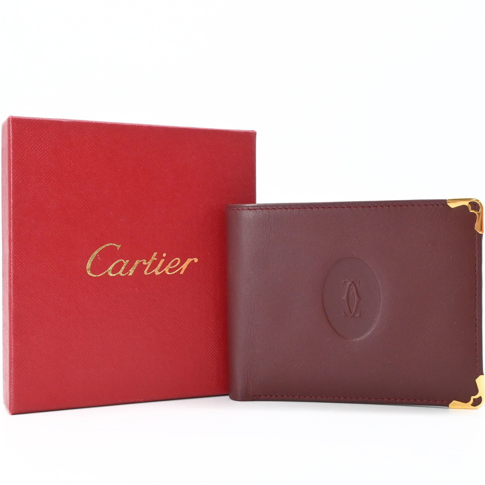 Cartier Wallet (Bi-Fold) Leather: Cartier Wallet (Bi-Fold) Leather Cartier's bi-fold leather wallet is a sleek and sophisticated accessory, boasting a classic design and premium leather construction. Measuring 8.5cm x 10.7cm x 1cm,