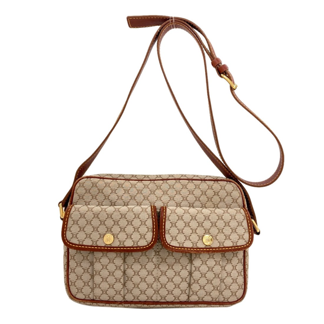 Canvas Celine Macadam Pattern Bag Shoulder: Canvas Celine Macadam Pattern Bag Shoulder Canvas Celine Macadam Pattern Bag Shoulder - A stylish and textured shoulder bag with a classic brown canvas exterior, featuring a signature pattern. The