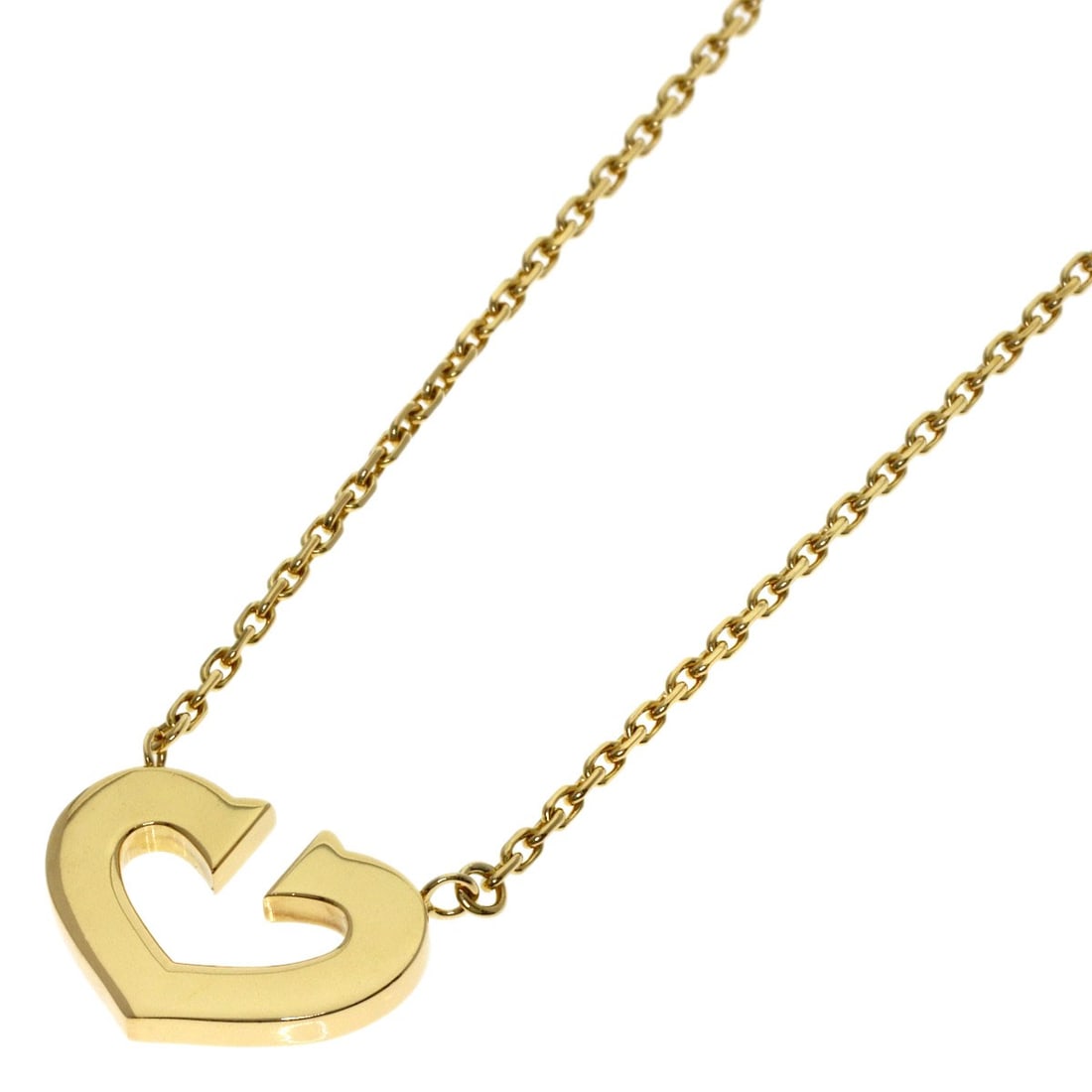 K18 Gold Cartier Necklace C Heart: K18 Gold Cartier Necklace C Heart K18 Gold Cartier Necklace C Heart is a stunning piece featuring 15.7inch length of K18 Yellow Gold, showcasing a sleek and sophisticated design. This necklace boasts