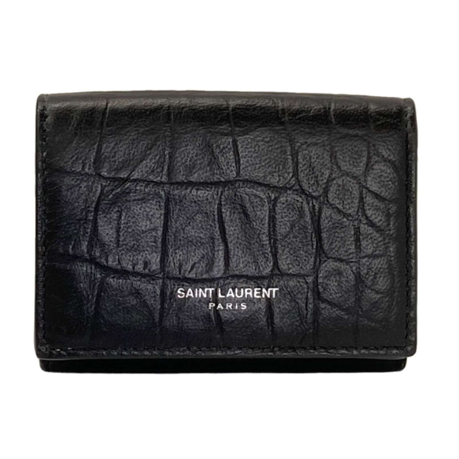 Leather Bi Fold Wallet Saint: Leather Bi Fold Wallet Saint The Saint Laurent Leather Bi Fold Wallet is a sleek and sophisticated accessory, boasting a classic bi-fold design with a premium leather finish in black. Measuring 7cm x