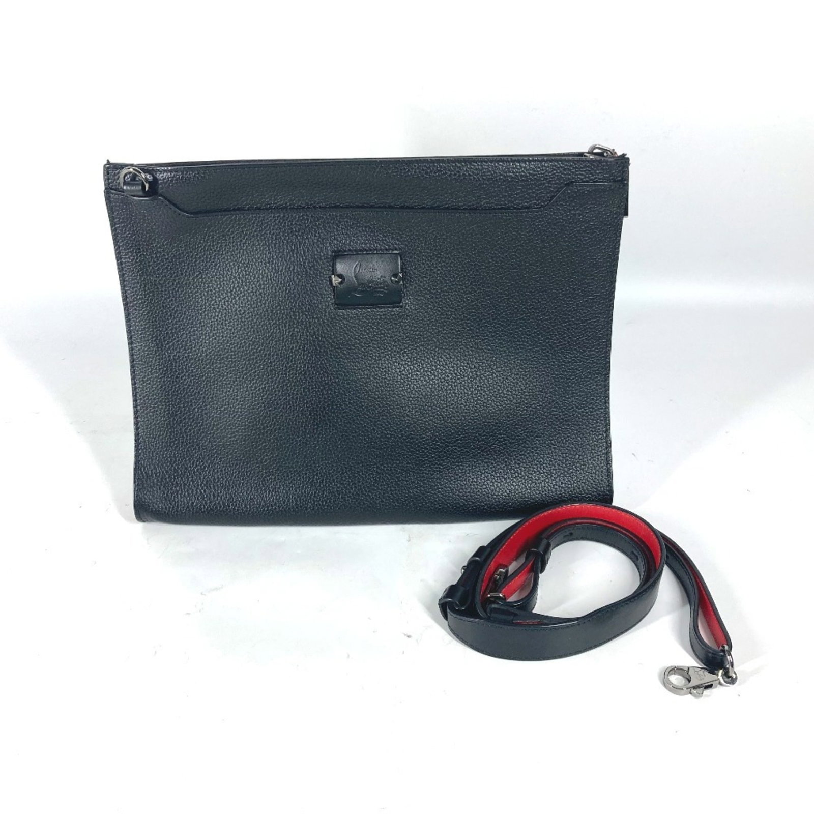 Shoulder Bag Pouch Leather Clutch Christian Louboutin: Shoulder Bag Pouch Leather Clutch Christian Louboutin Black Leather Shoulder Bag Pouch Clutch by Christian Louboutin, featuring a sleek design with a zipper closure, and comes with a dust bag for