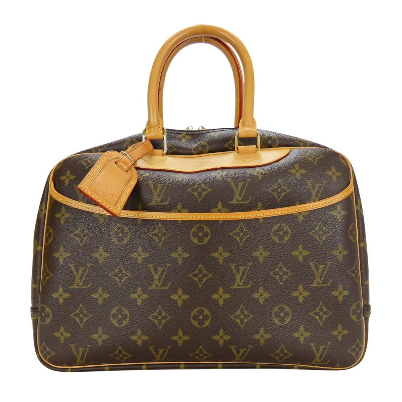 Louis Vuitton Handbag Monogram Leather: Louis Vuitton Handbag Monogram Leather Monogrammed with the iconic Louis Vuitton design, this handbag is crafted from rich, supple Vachetta leather. The classic brown color and timeless design make