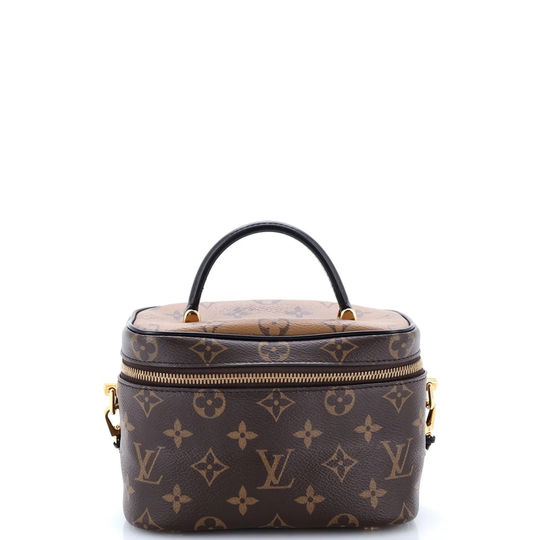 Vanity Handbag Canvas Monogram Reverse Louis Vuitton: Vanity Handbag Canvas Monogram Reverse Louis Vuitton Top handle Louis Vuitton vanity handbag in brown canvas with reverse monogram design, featuring a gold-toned hardware and microfiber black