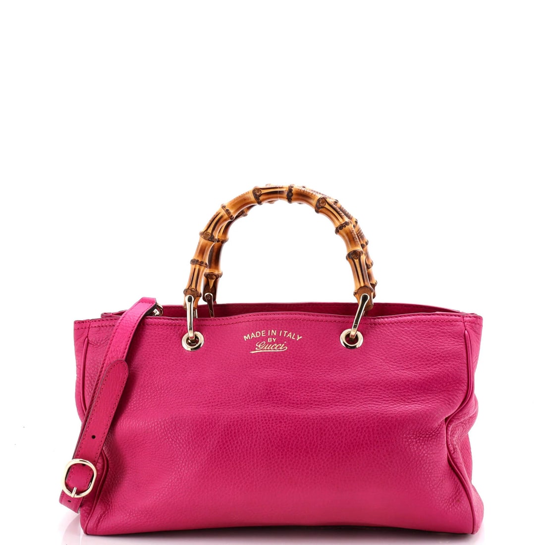 Bamboo Shopper Tote Leather Gucci Medium: Bamboo Shopper Tote Leather Gucci Medium Pink leather exterior, gold tone hardware, and neutral canvas interior make this Gucci Bamboo Shopper Tote a stylish and functional accessory. With a medium
