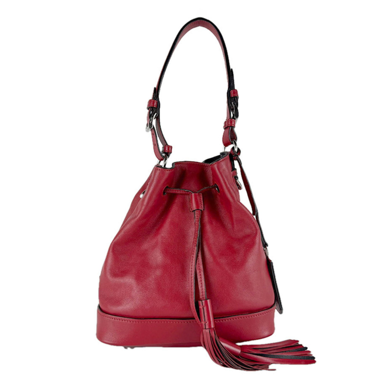 Shoulder Bag Leather Prada: Shoulder Bag Leather Prada This Prada shoulder bag is crafted from high-quality leather and features a striking red color. Measuring 24cm x 22cm x 15cm, it offers a compact and stylish design. The