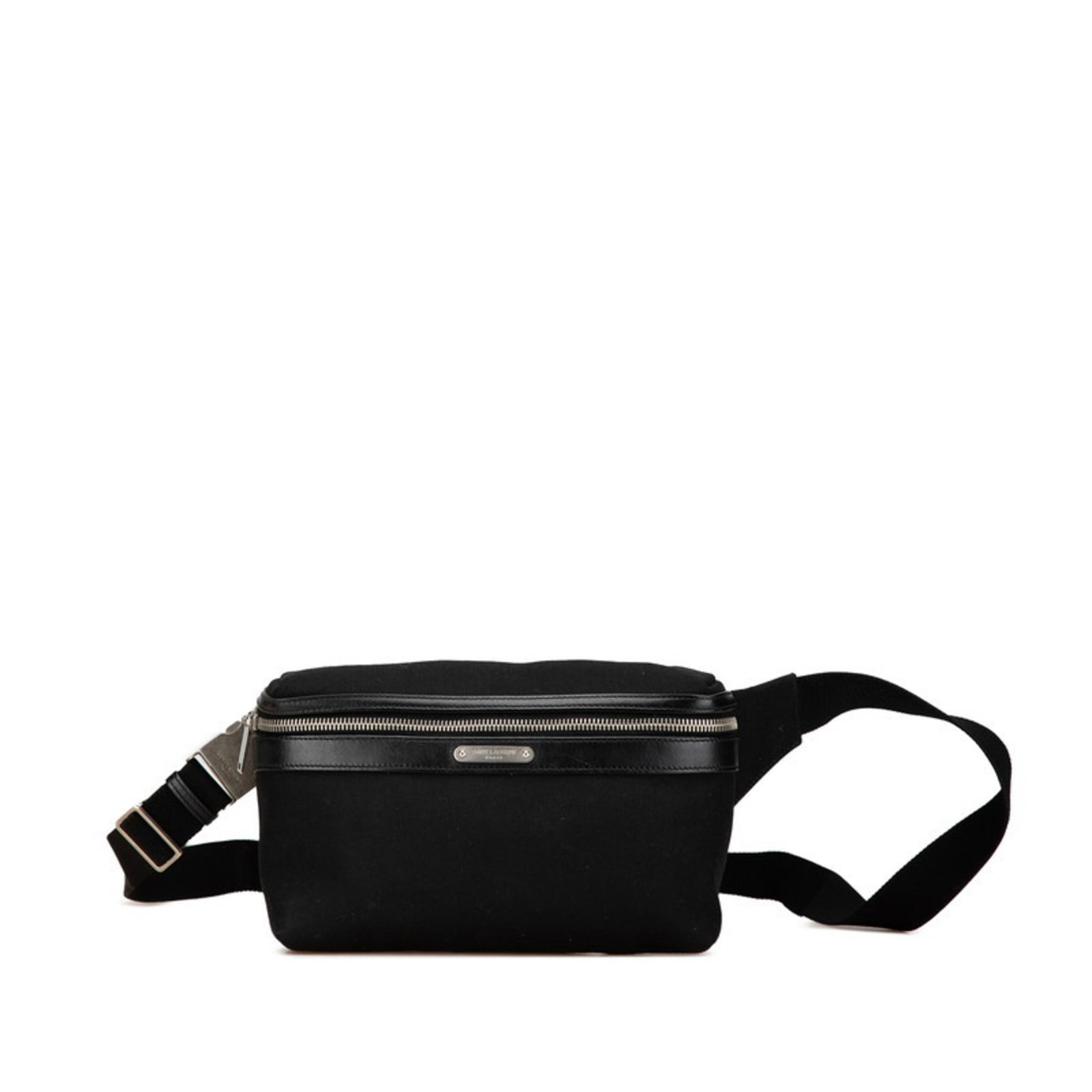 Saint Laurent Fanny Pack Canvas Leather: Saint Laurent Fanny Pack Canvas Leather Canvas and leather come together in this sleek Saint Laurent fanny pack, available in black. Measuring 13.5cm x 21cm x 6cm, it's a stylish accessory that's pack