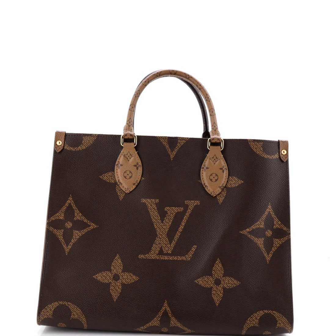 Louis Vuitton OnTheGo Tote Reverse Monogram Giant MM: Louis Vuitton OnTheGo Tote Reverse Monogram Giant MM Brown Louis Vuitton OnTheGo Tote Reverse Monogram Giant MM features a classic canvas coated exterior with a signature reverse monogram pattern.