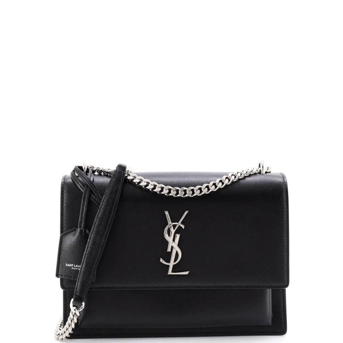 Leather Medium Saint Laurent Crossbody Bag Sunset: Leather Medium Saint Laurent Crossbody Bag Sunset This Saint Laurent Medium Sunset Crossbody Bag is a stylish addition to any outfit, featuring a sleek black leather exterior with a subtle suede